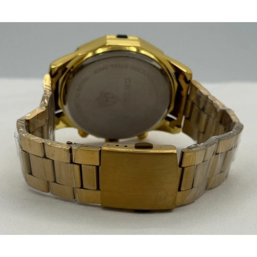 Binbond Gold Colored Stainless Steel Waterproof Luminous Quartz Watch - NEW